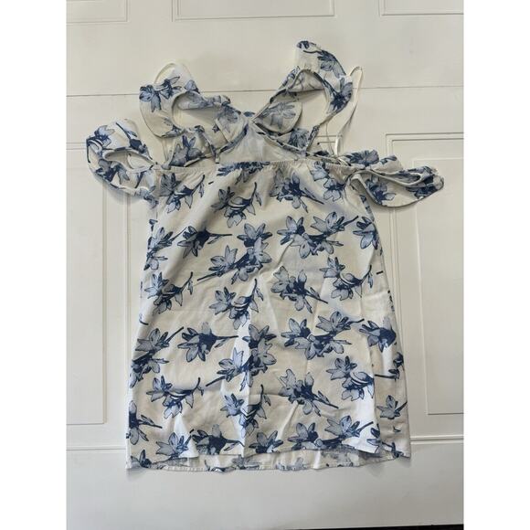 JOA Los Angeles Linen Cold Shoulder Sundress White Floral Women’s Size Small S - Picture 4 of 6